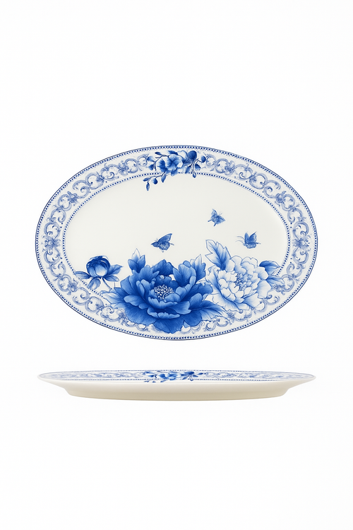 Assiettes porcelaine style chinois motif floral poisson - vue 2 sur 2
