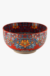 Bol céramique vintage peint main motifs ethniques