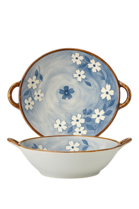 Bol japonais ceramique 19 cm anse motif floral