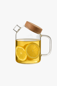 Bouilloire en verre avec couvercle bois style fleurs