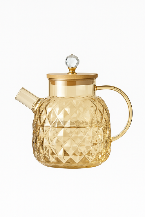 Bouilloire en verre avec filtre et couvercle bambou - vue 3 sur 2