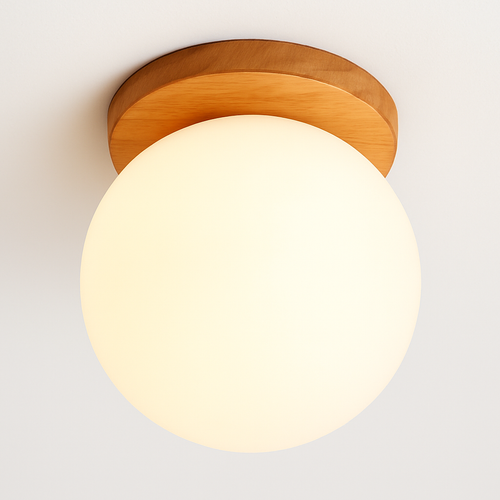 Boule de verre blanc plafond moderne à LEDs lampe salon piédestal en bois suspendus plafonniers éclairage à la maison décor luminaires de cuisine - vue 3 sur 7