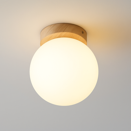 Boule de verre blanc plafond moderne à LEDs lampe salon piédestal en bois suspendus plafonniers éclairage à la maison décor luminaires de cuisine - vue 4 sur 7