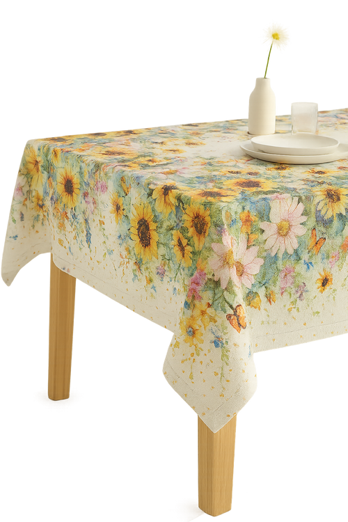Chemin de table motifs tournesols papillons style champetre - vue 2 sur 2