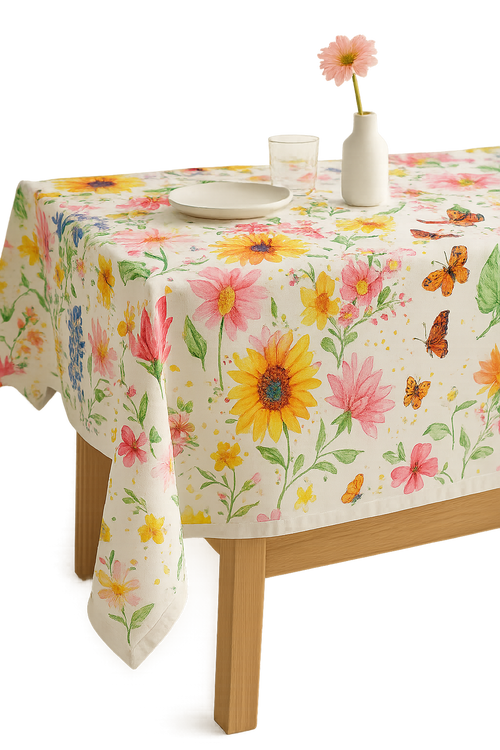 Chemin de table motifs tournesols papillons style champetre - vue 2 sur 2