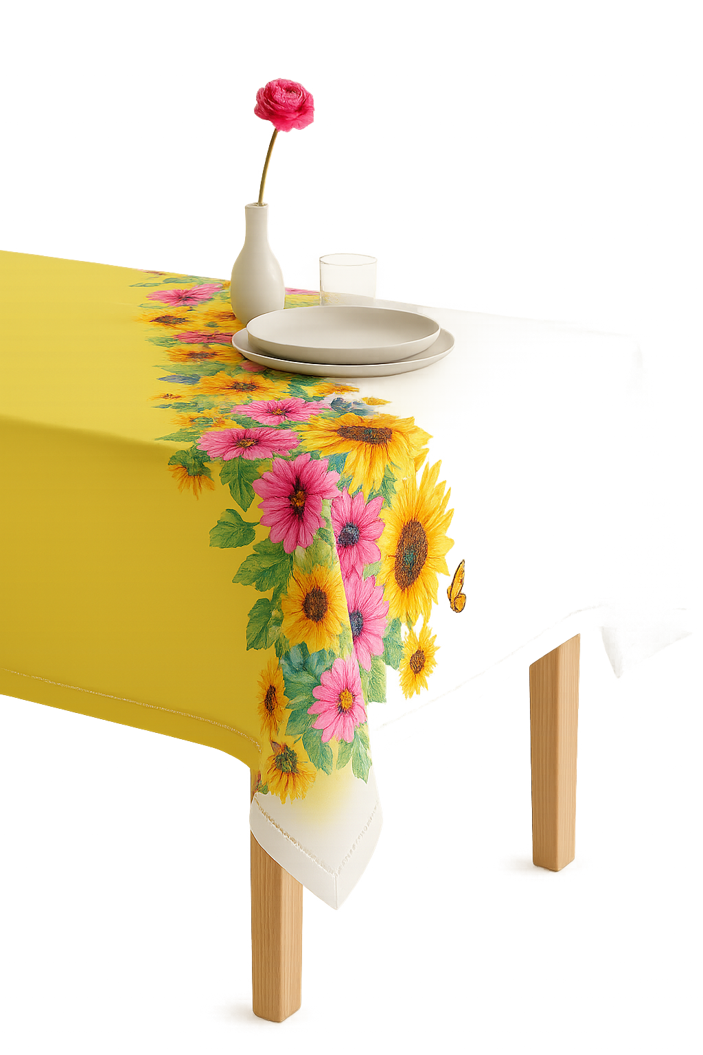 Chemin de table motifs tournesols papillons style champetre - vue 2 sur 2