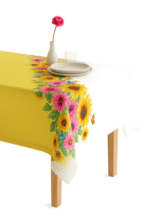 Chemin de table motifs tournesols papillons style champetre - vue 2 sur 2