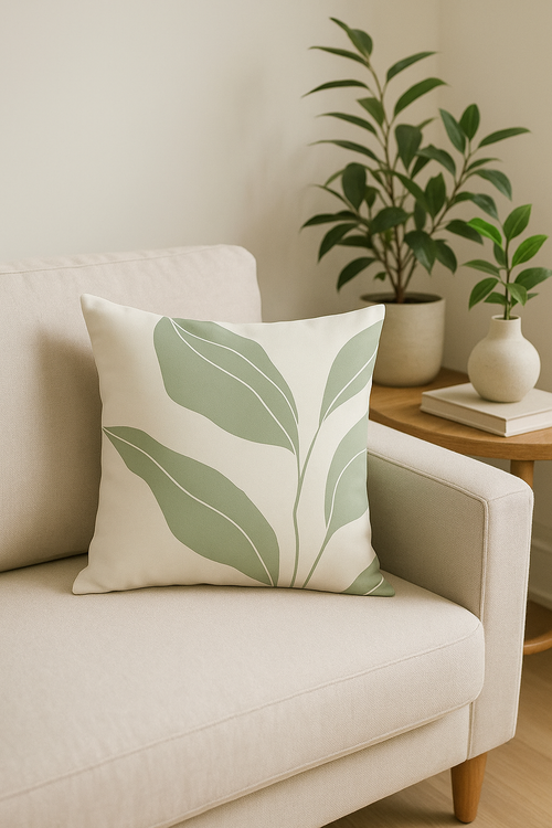 coussin à motif végétal vert pour un décor naturel et confortable - vue 2 sur 2