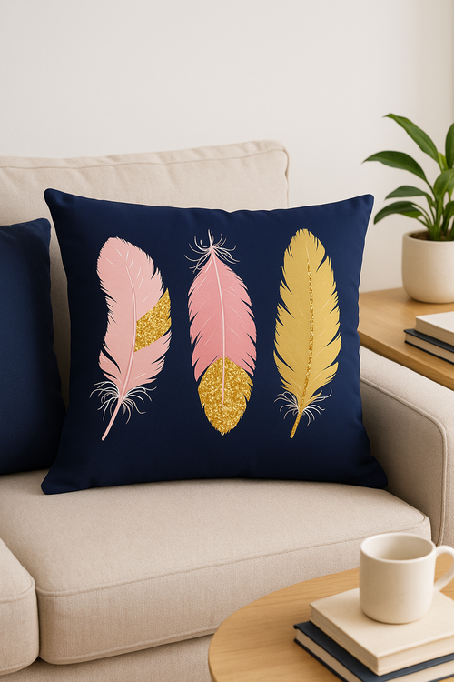 coussin bleu marine à motifs géométriques pour décoration intérieure - vue 2 sur 2