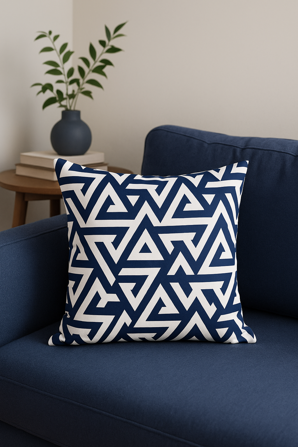 coussin bleu marine géométrique pour canapé moderne - vue 2 sur 2