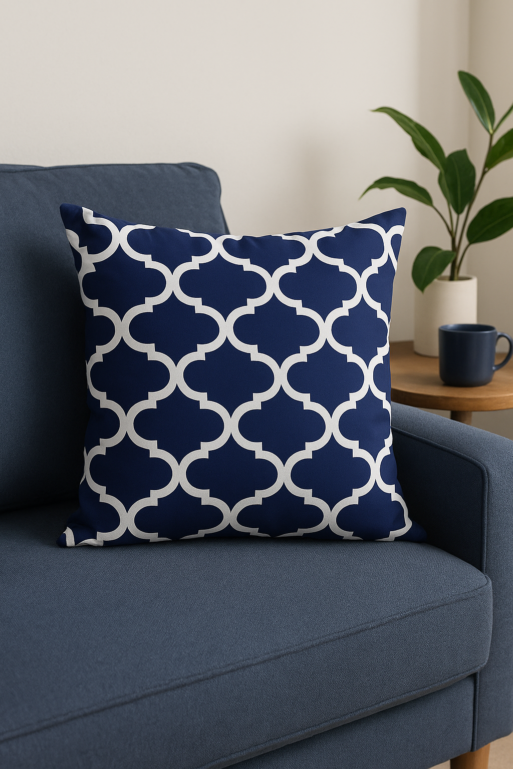 coussin bleu marine géométrique pour canapé ou décoration - vue 2 sur 2