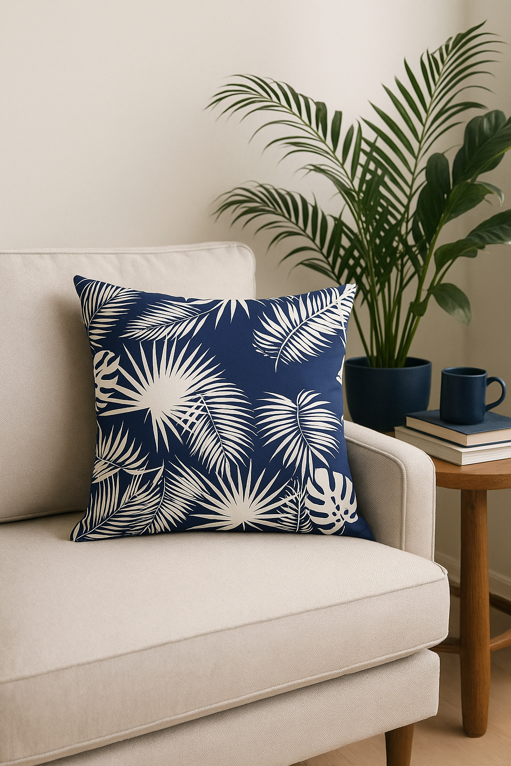 coussin bleu marine géométrique pour déco de canapé - vue 2 sur 2