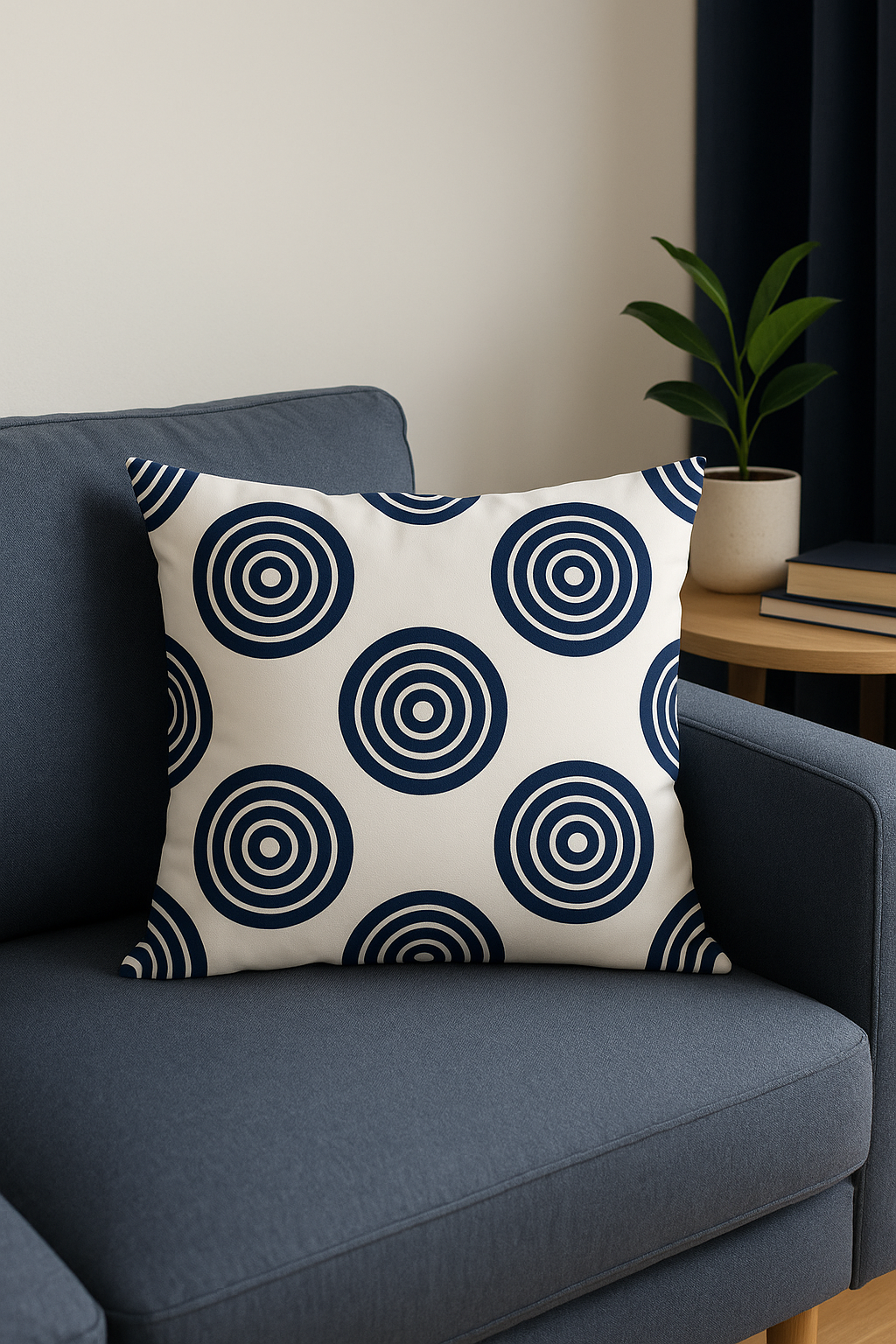 coussin bleu marine géométrique pour déco et canapé - vue 2 sur 2