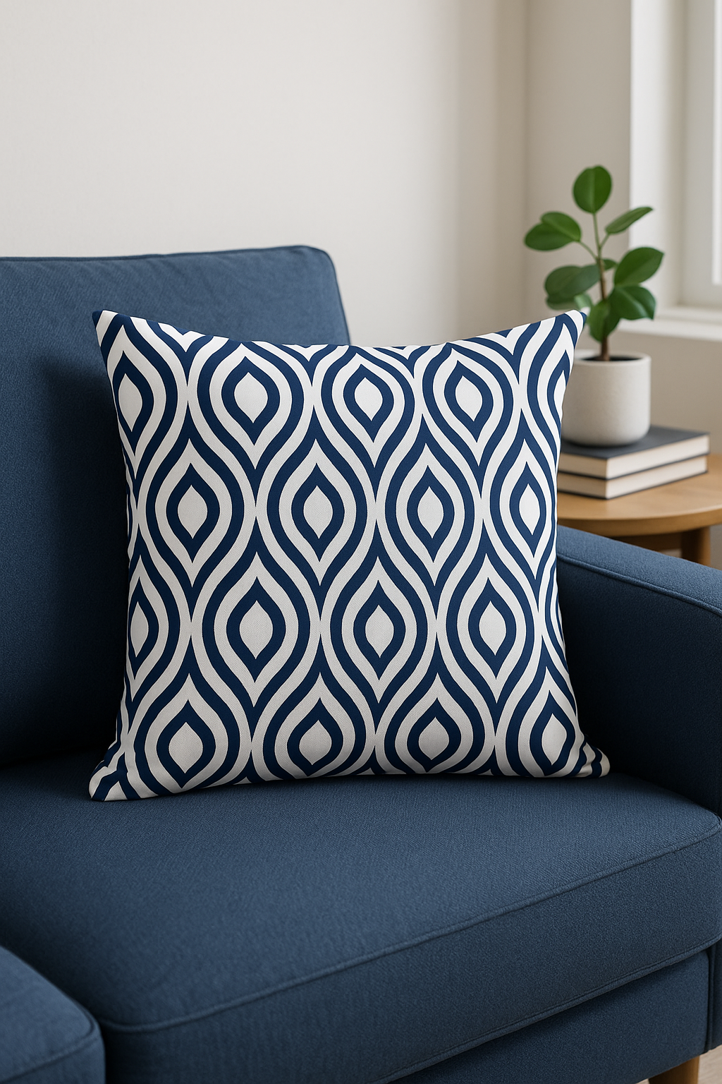 coussin bleu marine géométrique pour décoration intérieure - vue 2 sur 2