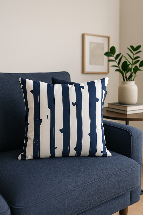 coussin bleu marine géométrique pour décoration intérieure - vue 2 sur 2