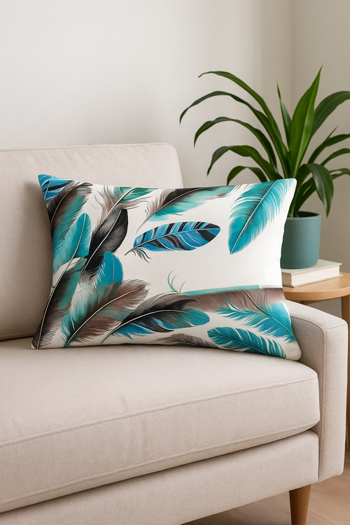 coussin décoratif imprimé plumes 30 x 50 cm pour salon ou chambre - vue 2 sur 2