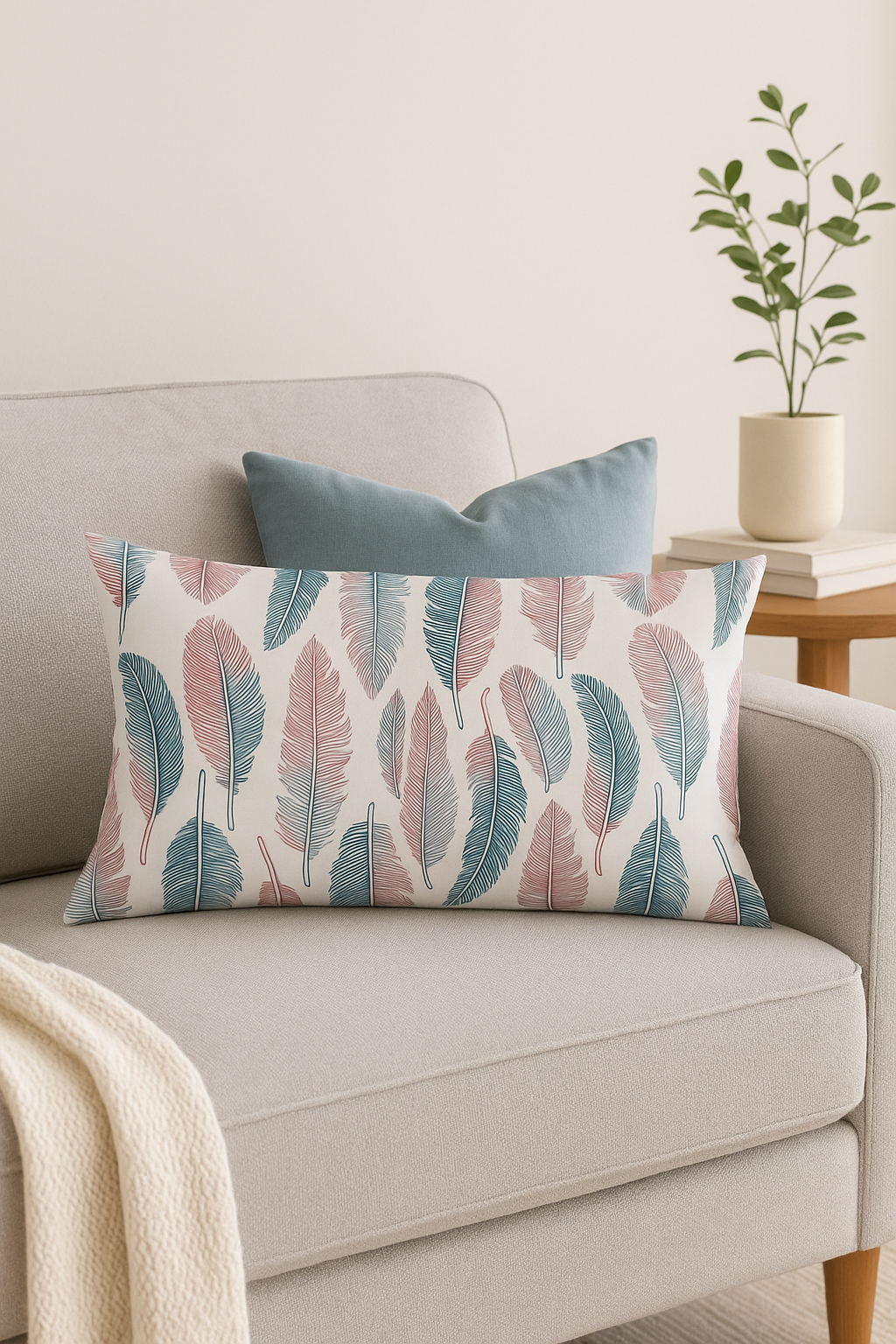 coussin décoratif motif plumes 30 x 50 cm pour intérieur - vue 2 sur 2