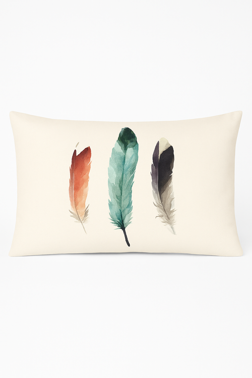 coussin décoratif rectangle motif plumes 30 x 50 cm