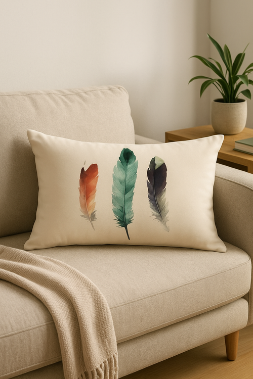 coussin décoratif rectangle motif plumes 30 x 50 cm - vue 2 sur 2