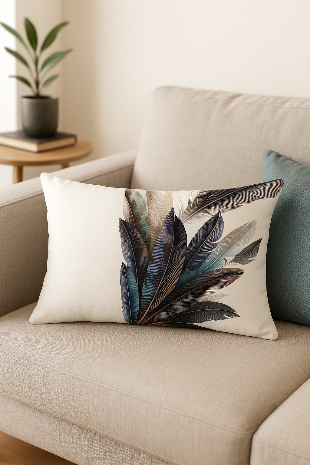 coussin décoratif rectangle motif plumes 30x50 cm - vue 2 sur 2