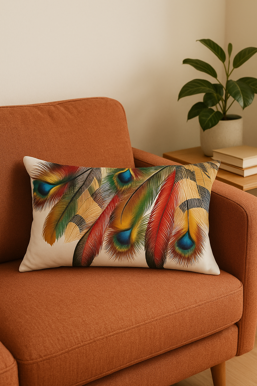 coussin décoratif rectangulaire imprimé plumes 30 x 50 cm - vue 2 sur 2