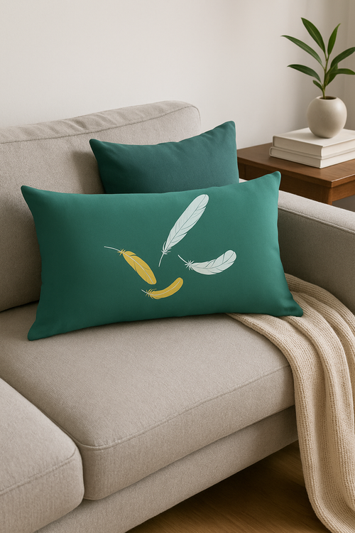coussin décoratif rectangulaire motif plumes 30 x 50 cm - vue 2 sur 2