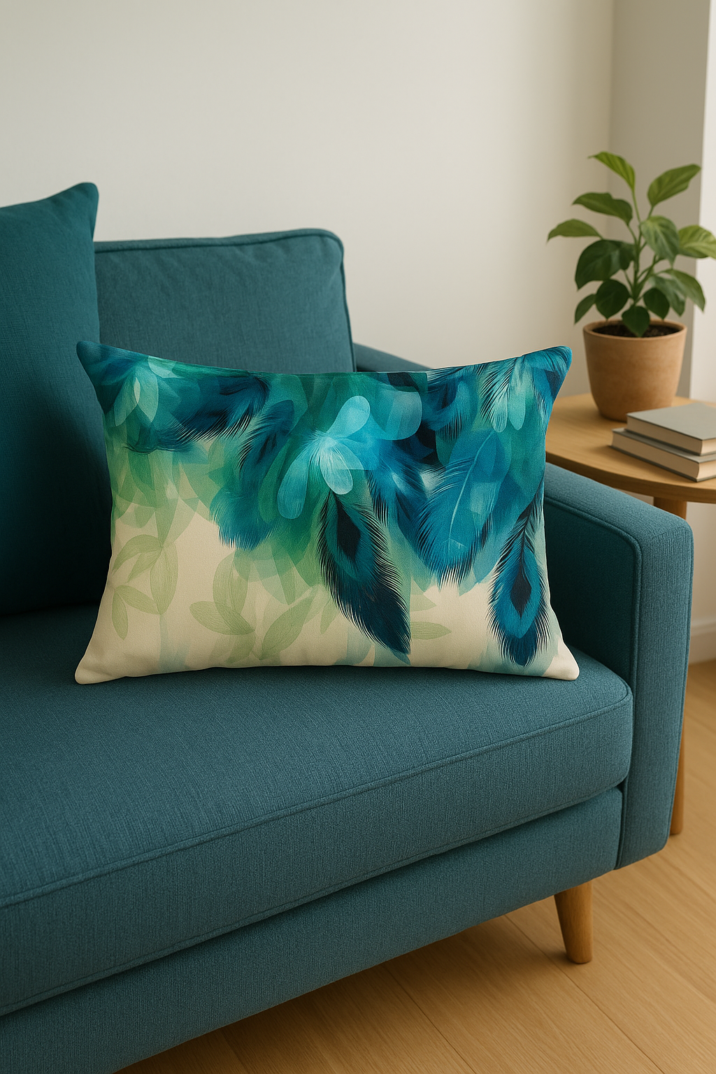 coussin décoratif rectangulaire motif plumes 30 x 50 cm - vue 2 sur 2