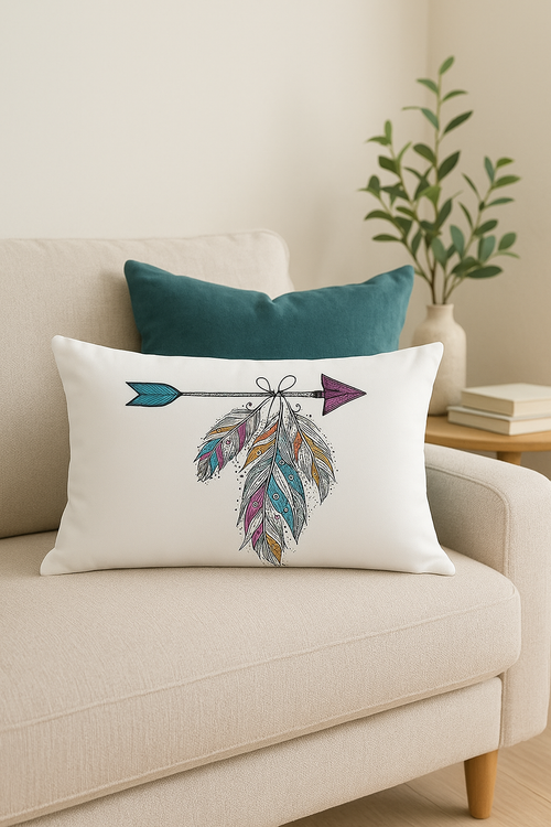 coussin décoratif rectangulaire motif plumes 30 x 50 cm - vue 2 sur 2