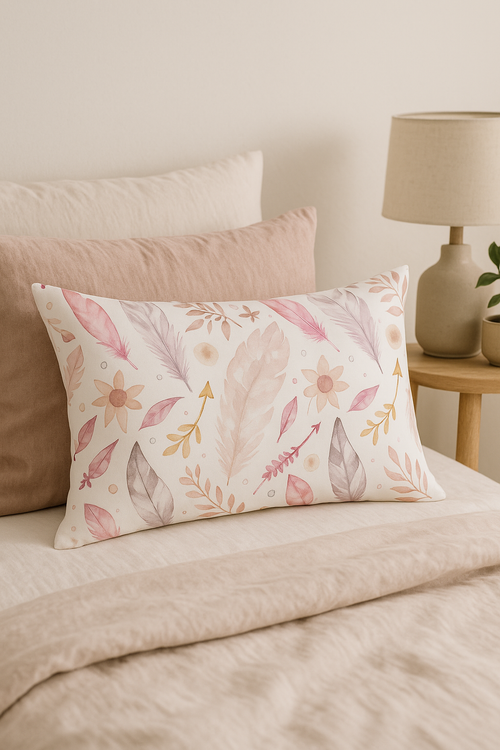 coussin décoratif rectangulaire motif plumes 30 x 50 cm - vue 2 sur 2