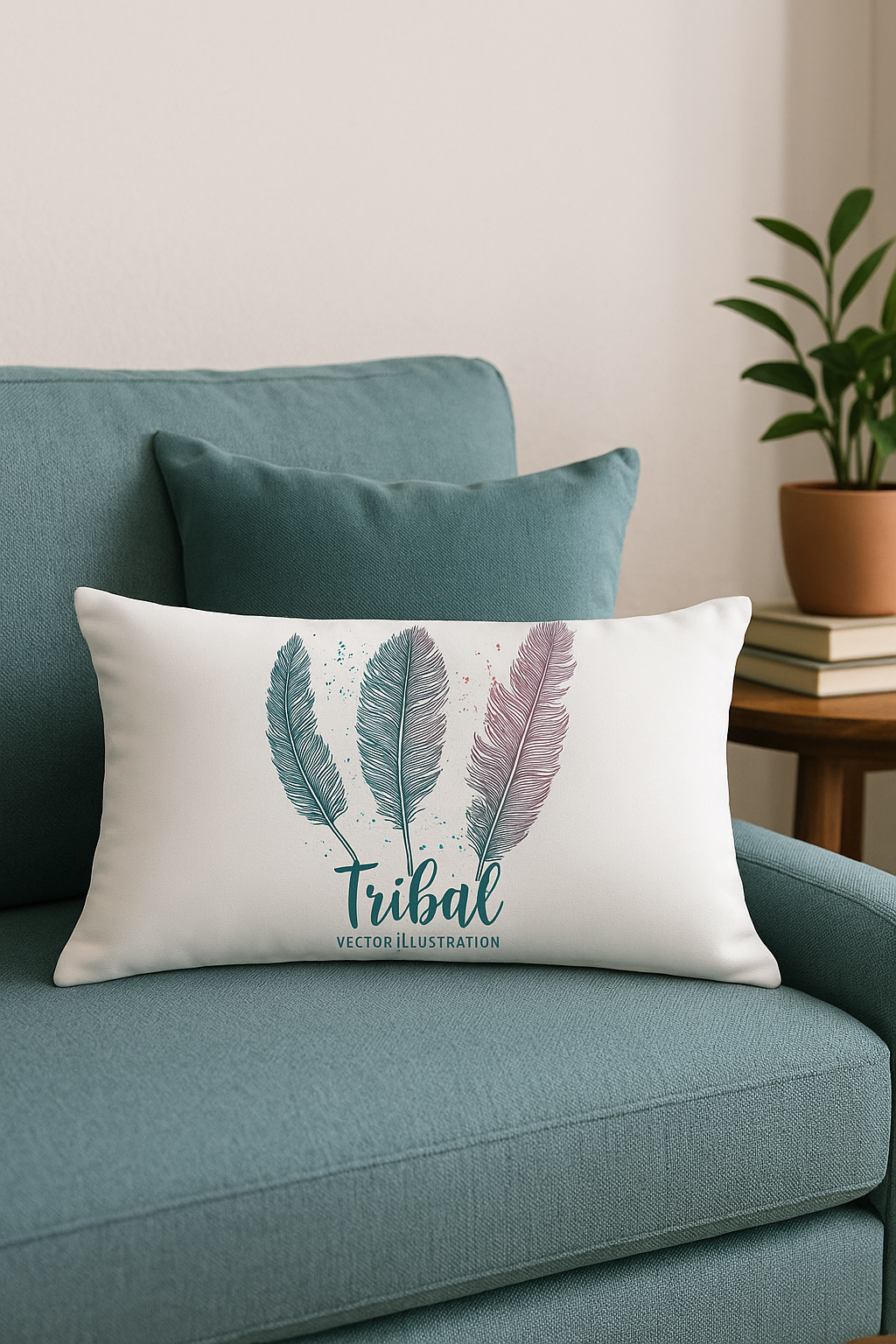 coussin décoratif rectangulaire motif plumes 30 x 50 cm - vue 2 sur 2