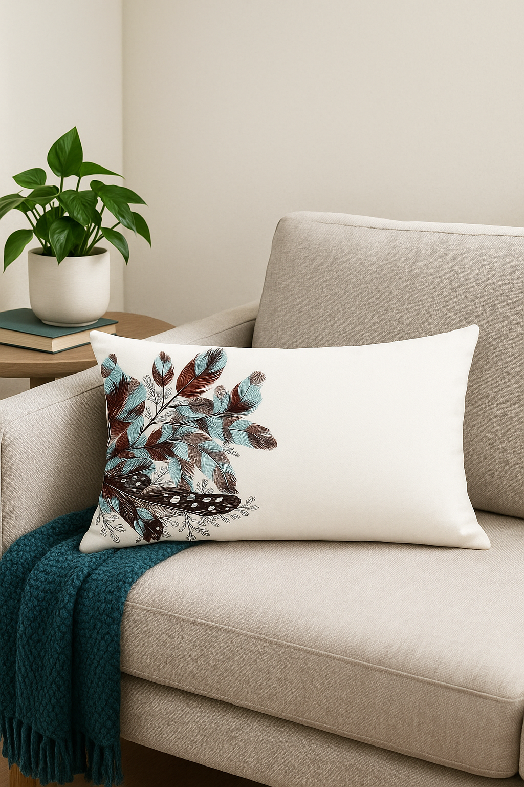 coussin décoratif rectangulaire motif plumes 30x50 cm - vue 2 sur 2