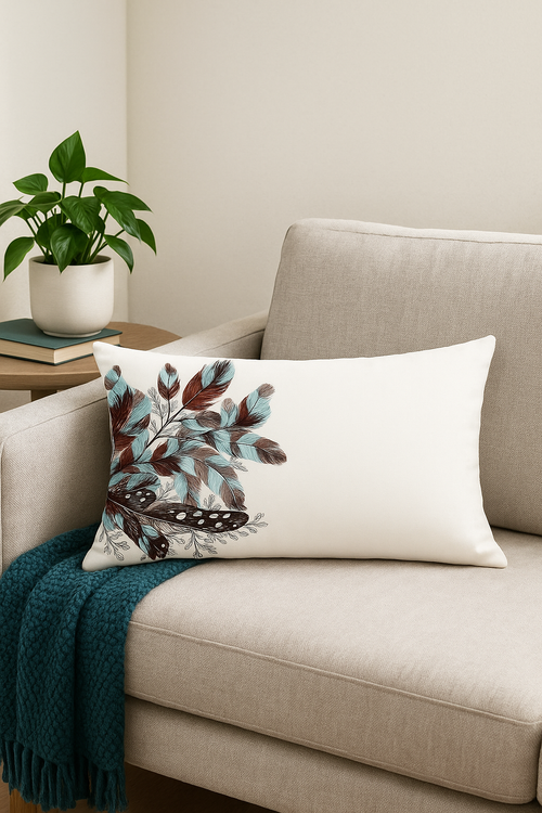 coussin décoratif rectangulaire motif plumes 30x50 cm - vue 2 sur 2