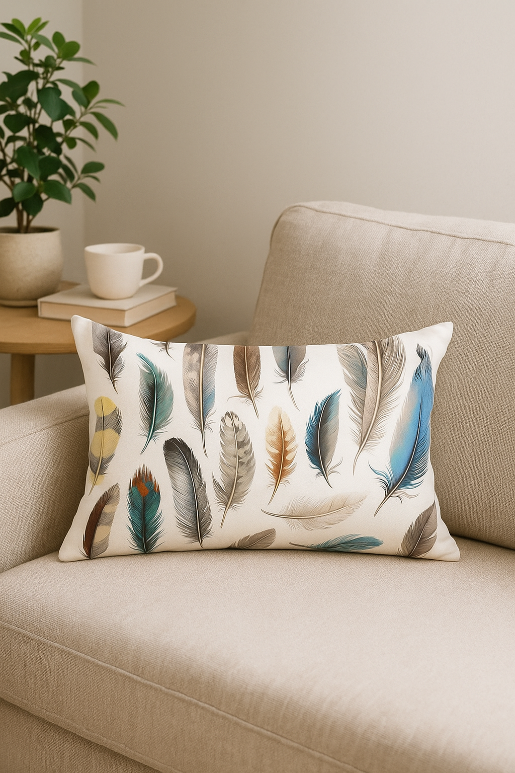 coussin décoratif rectangulaire motif plumes 30x50 cm - vue 2 sur 2