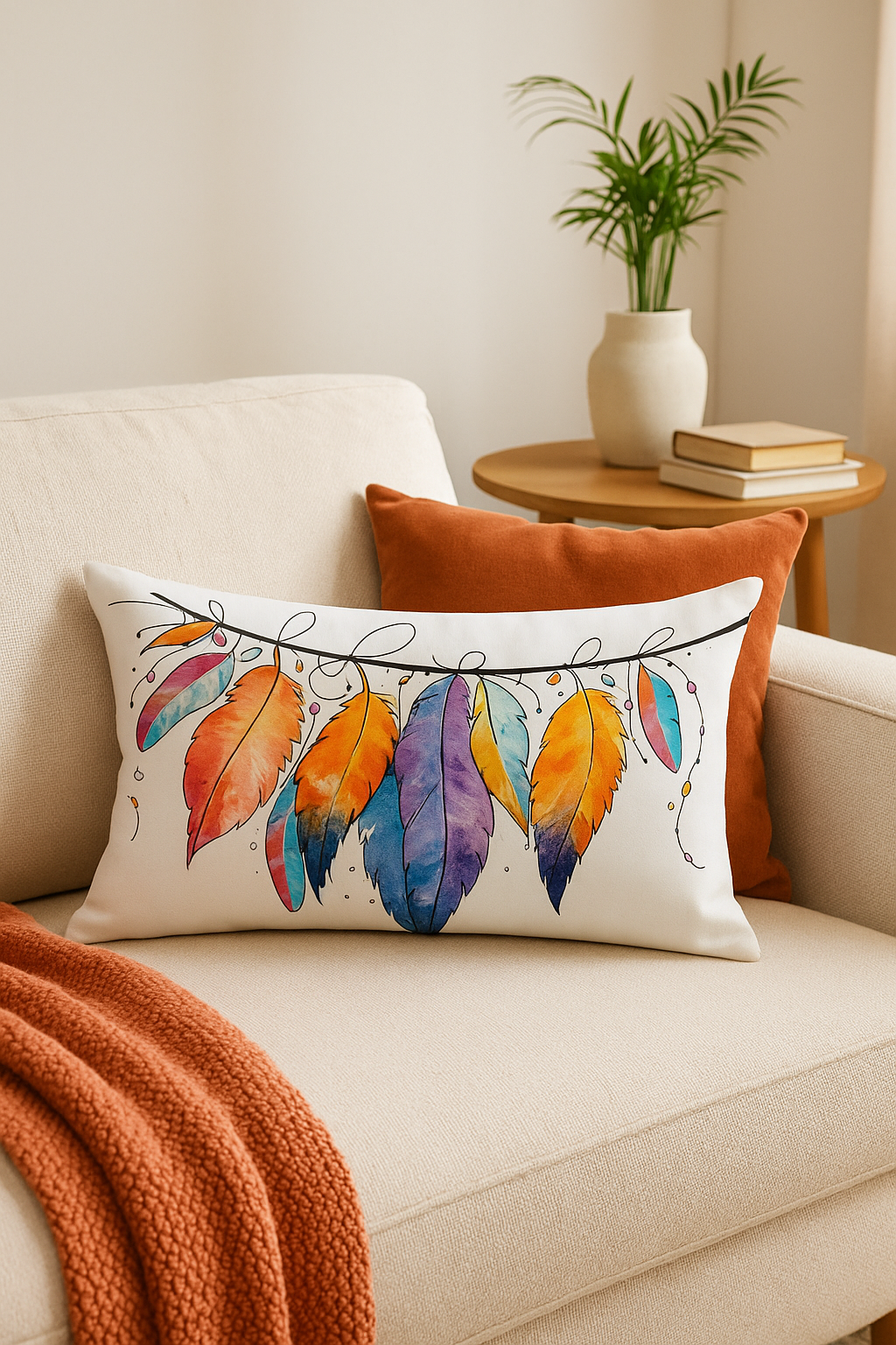 coussin décoratif rectangulaire motif plumes 30x50 cm - vue 2 sur 2