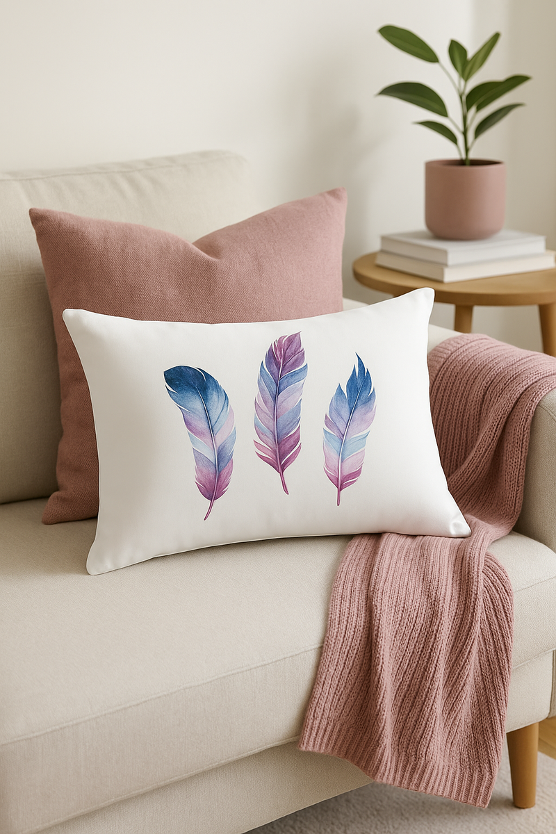 coussin décoratif rectangulaire motifs plumes 30 x 50 cm