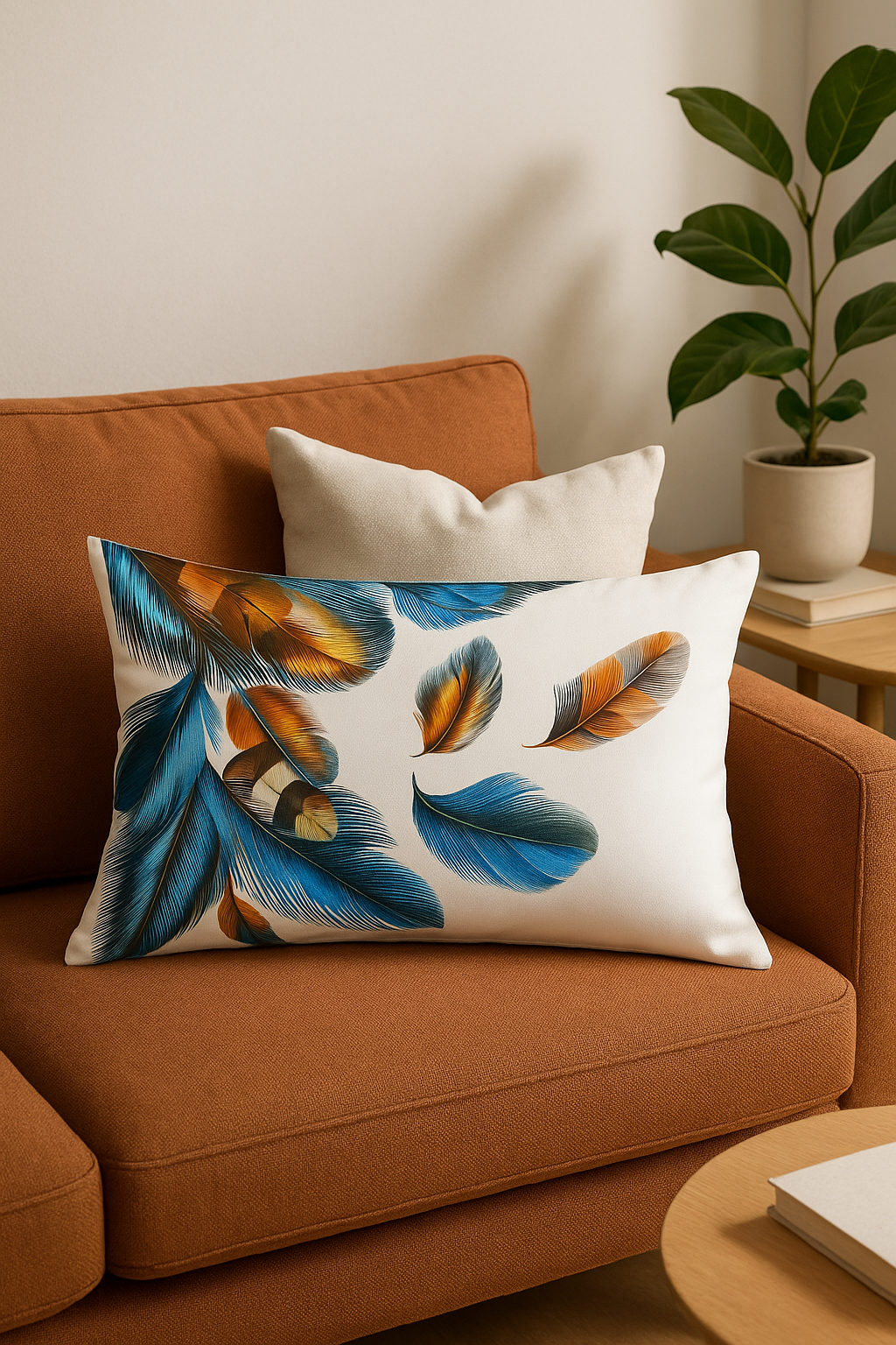 coussin décoratif rectangulaire motifs plumes 30x50 cm - vue 2 sur 2
