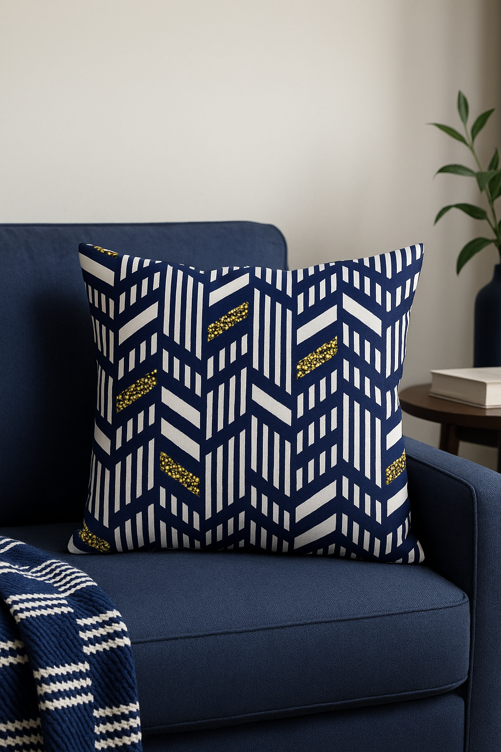 coussin géométrique bleu marine pour canapé ou décoration - vue 2 sur 2