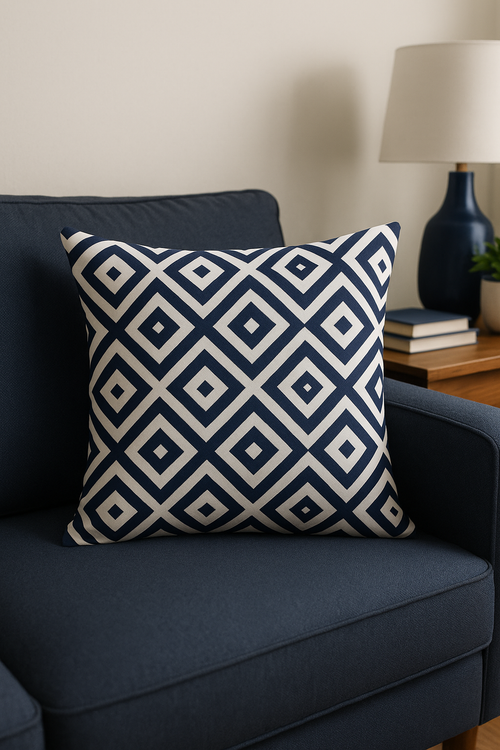 coussin géométrique bleu marine pour décoration intérieure - vue 2 sur 2