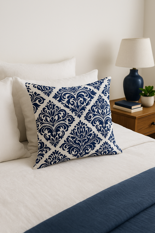coussin géométrique bleu marine pour décoration intérieure moderne - vue 2 sur 2