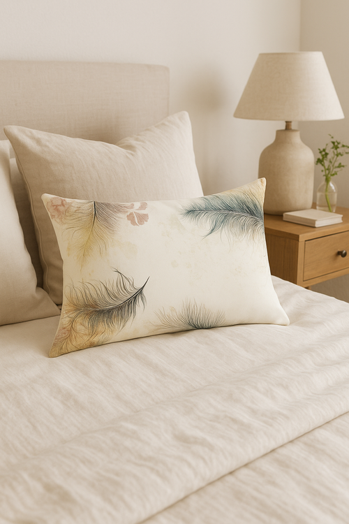 coussin rectangulaire motif plumes 30 x 50 cm décoratif - vue 2 sur 2
