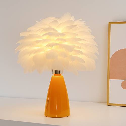 Creative Nordic desk lamp, warm bedroom feather lamp, fashionable and simple study ceramic decorative lamp - vue 4 sur 7