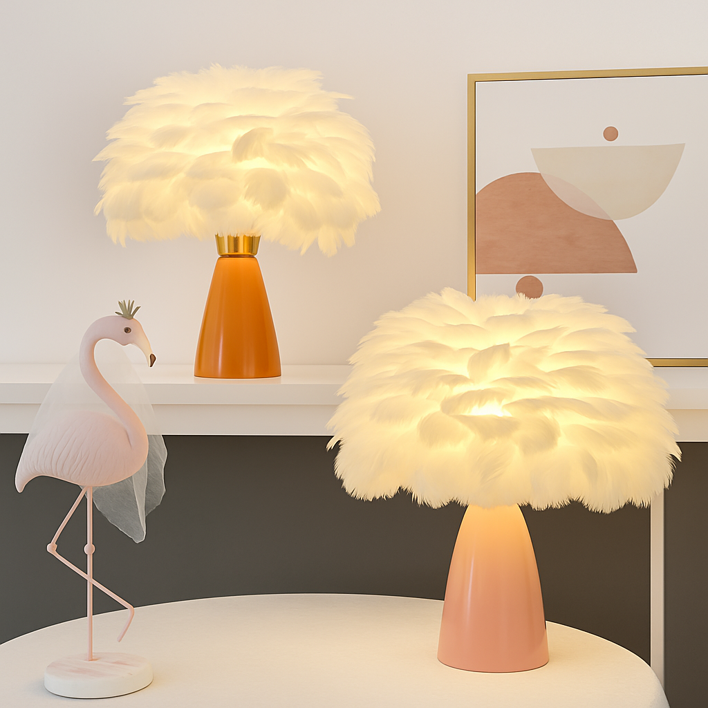 Creative Nordic desk lamp, warm bedroom feather lamp, fashionable and simple study ceramic decorative lamp - vue 4 sur 7