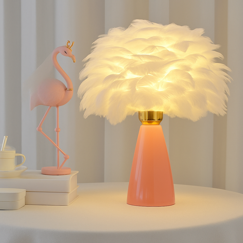Creative Nordic desk lamp, warm bedroom feather lamp, fashionable and simple study ceramic decorative lamp - vue 7 sur 7