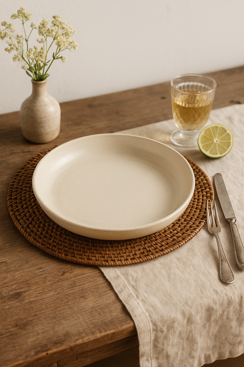Ensemble 4 assiettes creuses plastique motif blé incassables - vue 2 sur 2