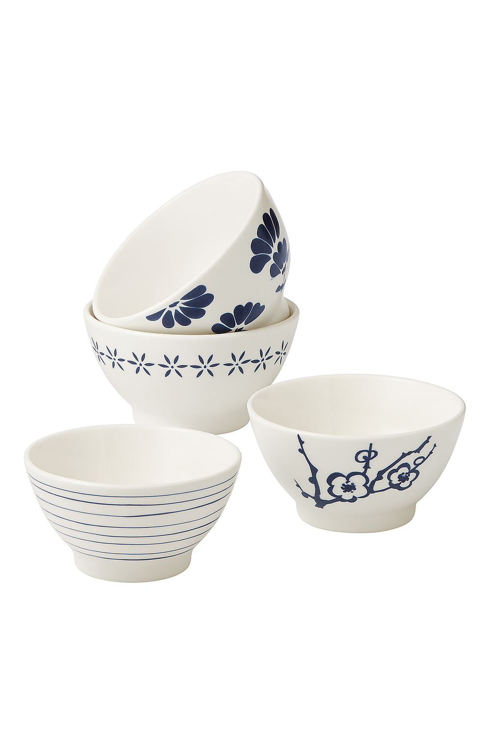 Ensemble 4 bols ceramique motif floral style japonais
