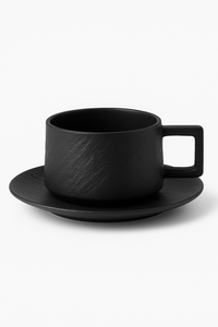 Ensemble tasse et soucoupe ceramique style sable ergonomique