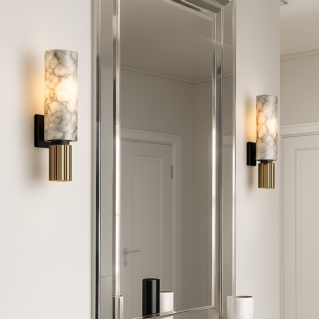 FSS moderne chinois marbre applique cuivre lumière luxe naturel marbre applique Villa allée couloir chambre étude applique - vue 3 sur 7
