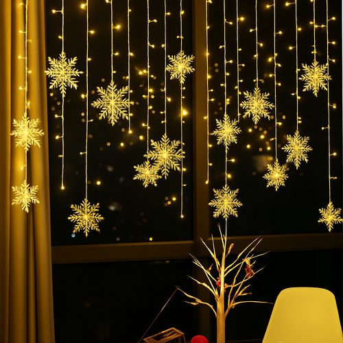 guirlande lumineuse de noël à led flocons de neige décoration extérieure - vue 2 sur 12