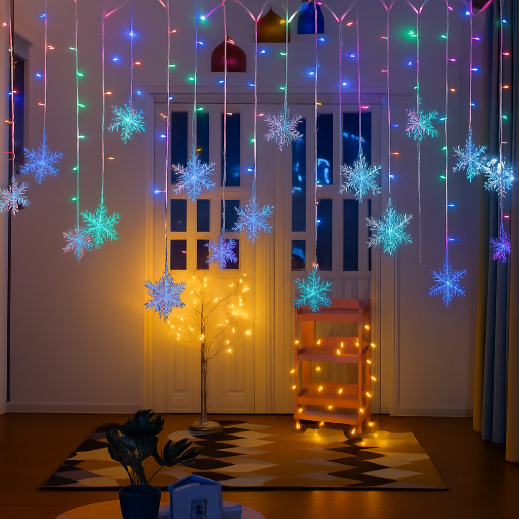guirlande lumineuse de noël à led flocons de neige décoration extérieure - vue 4 sur 12