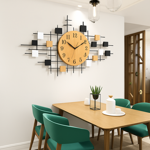 Horloge murale design en bois et carrés Home - vue 3 sur 4